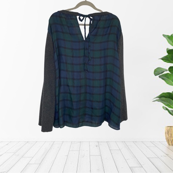 Ann Taylor LOFT Charcoal Gray Green‎ Plaid Tie Back Sweater Size XL - Picture 2 of 6
